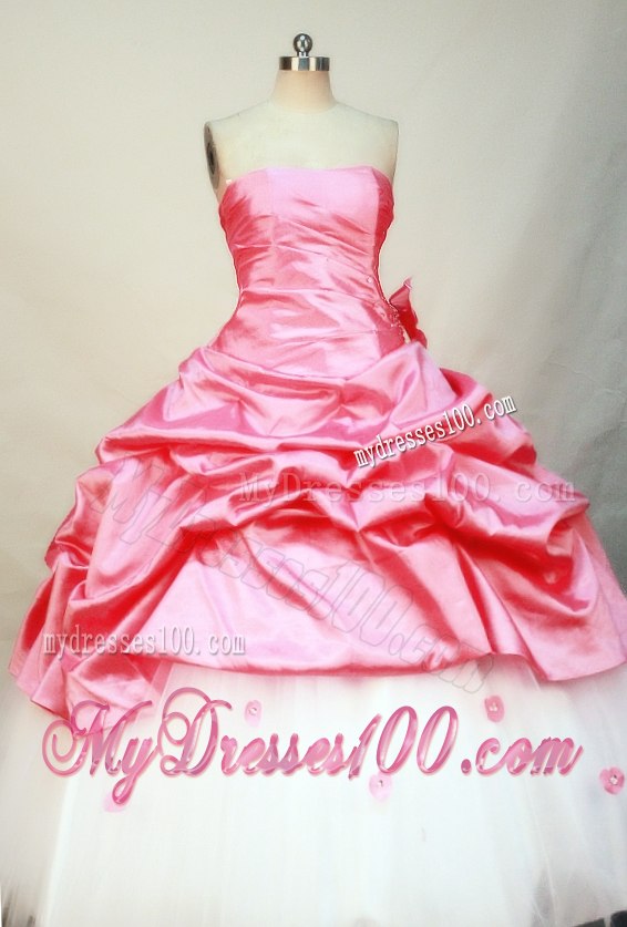 Rose Pink and White Floor-length Ball Gown Quince Dresses Discout